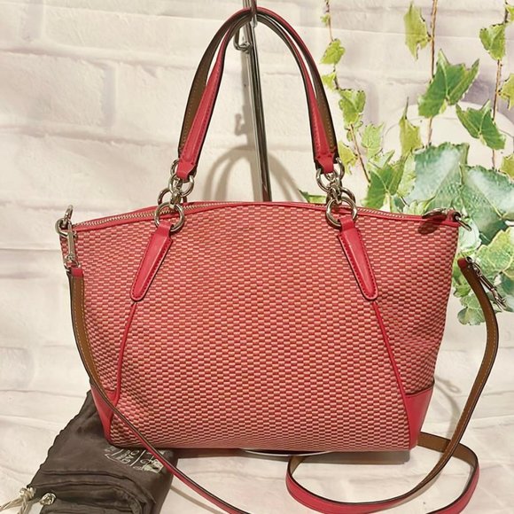 COACH F57244 SMALL KELSEY PINK RED JACQUARD SATCHEL CROSSBODY MSRP $350  NEW WIT - Picture 10 of 10